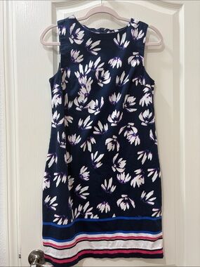 Saint Tropez West Navy Floral Sleeveless Midi with Striped Hem